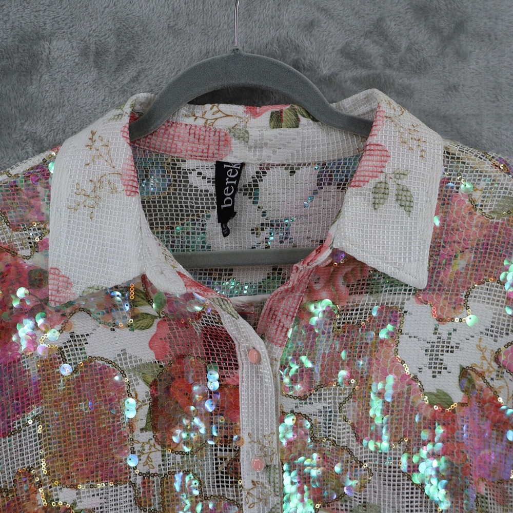 Berek Floral Mesh Sequined Top Womens XL White High-Low Maximalism $199 NWT - Picture 5 of 16